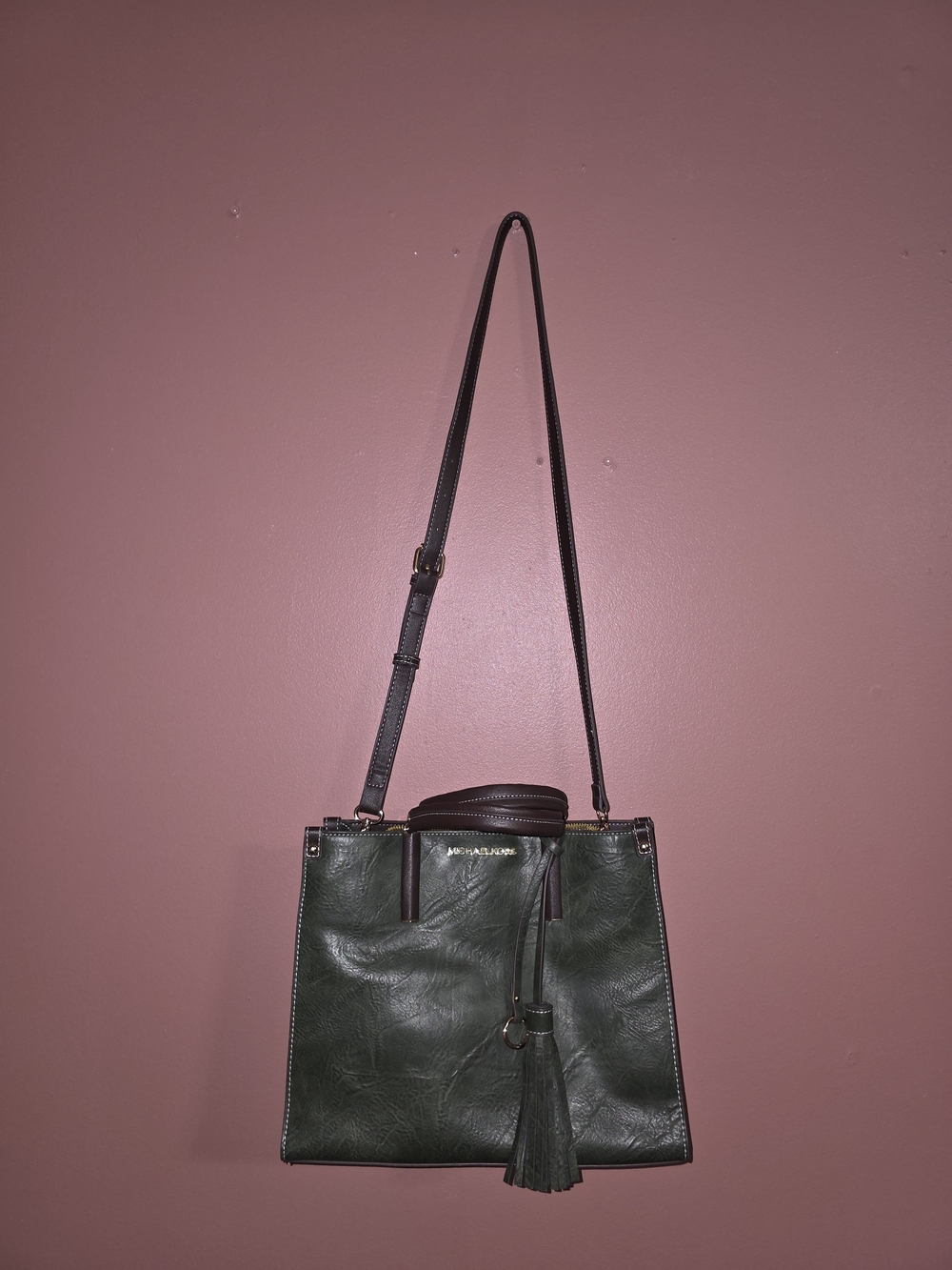 Michael Kors Hunter Green Leather Shoulder Bag with Tassel